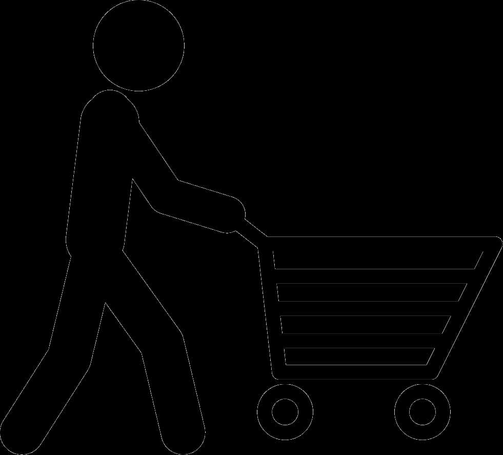 Stick Figure Pushing Shopping Cart PNG