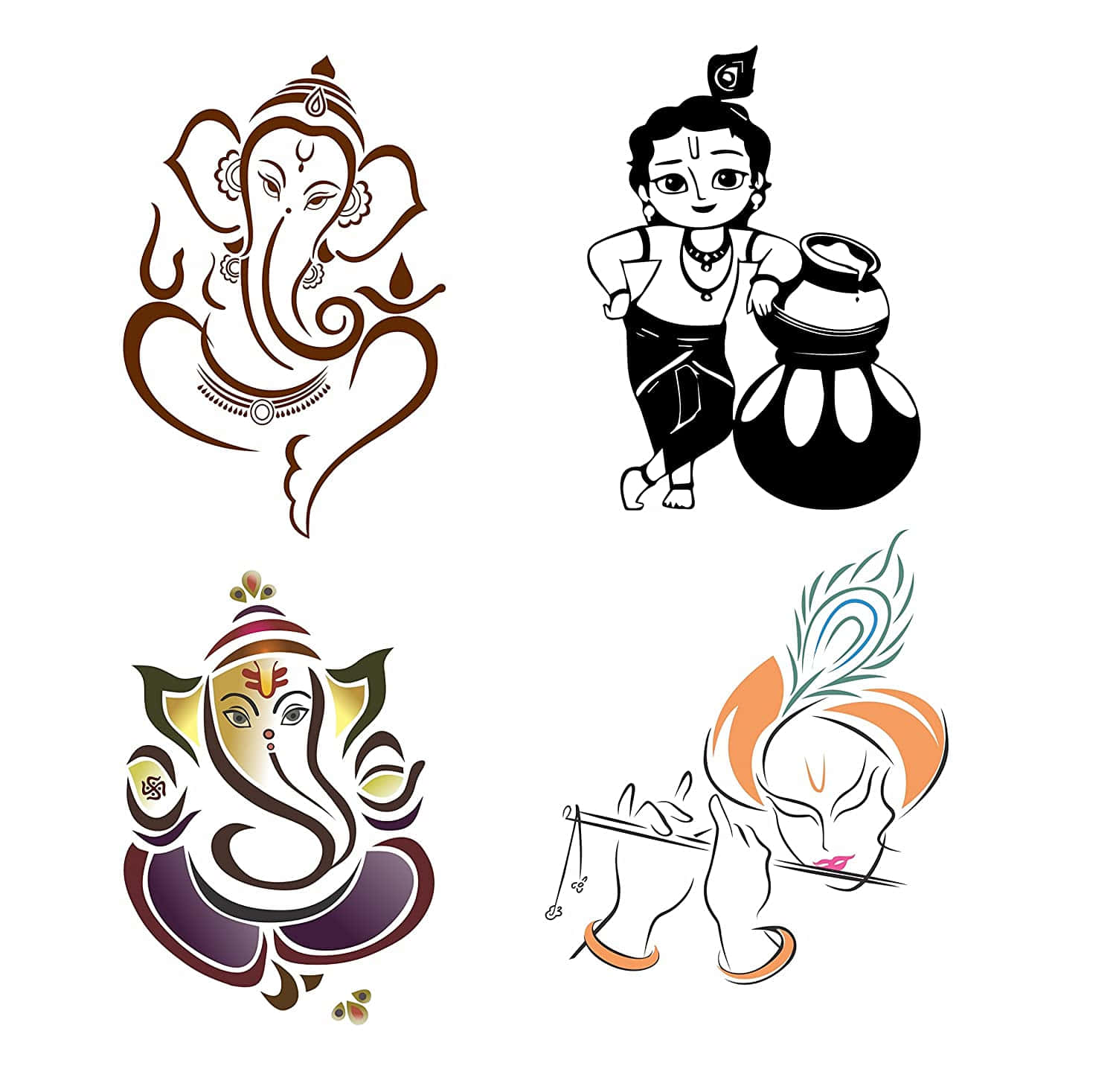 Four Different Indian Icons Vector
