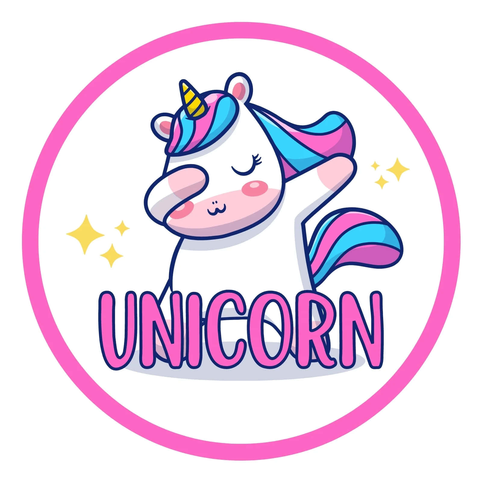 Unicorn Sticker - A Cute Cartoon Unicorn With A Pink And White Background