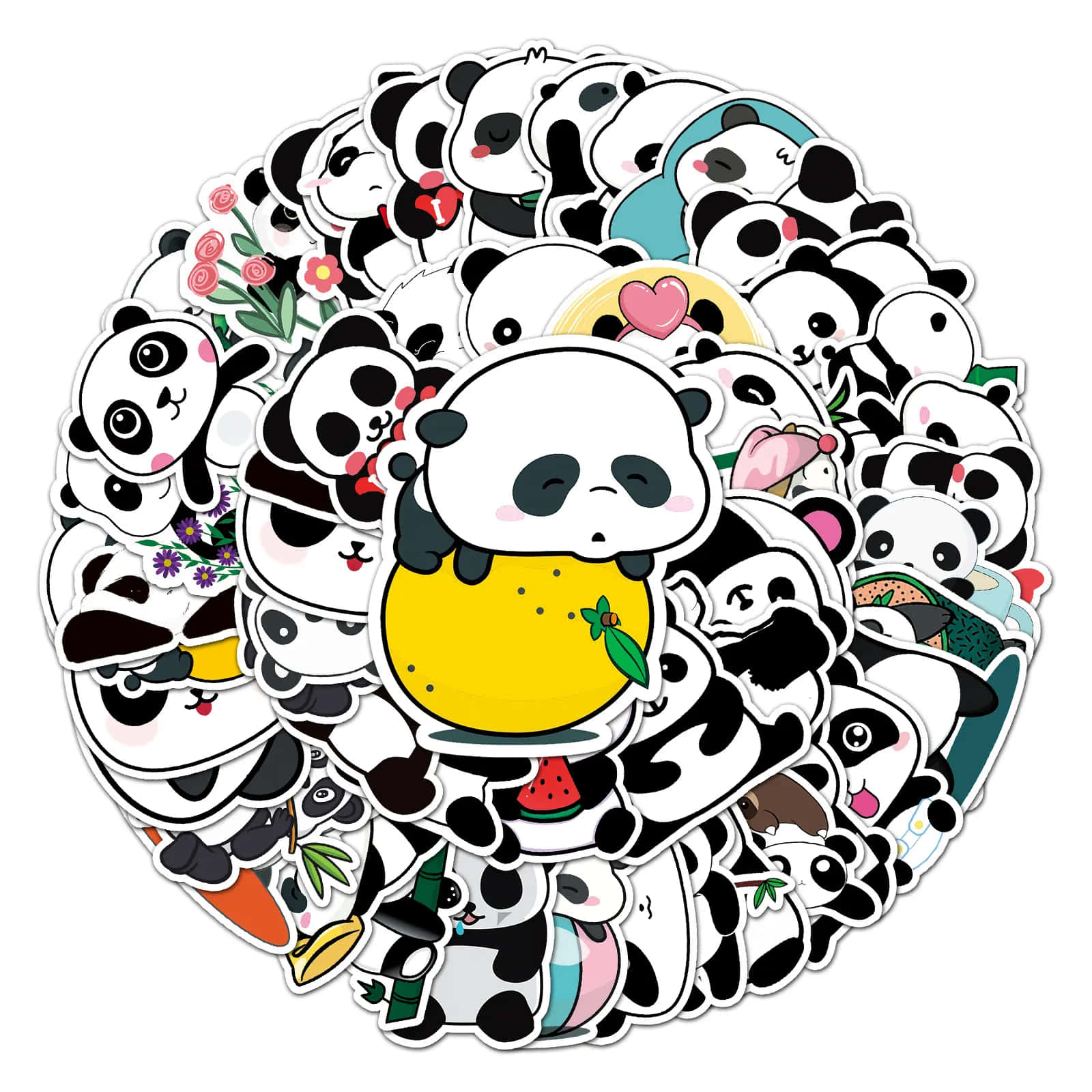 Uncírculo De Pegatinas De Pandas En Un Círculo