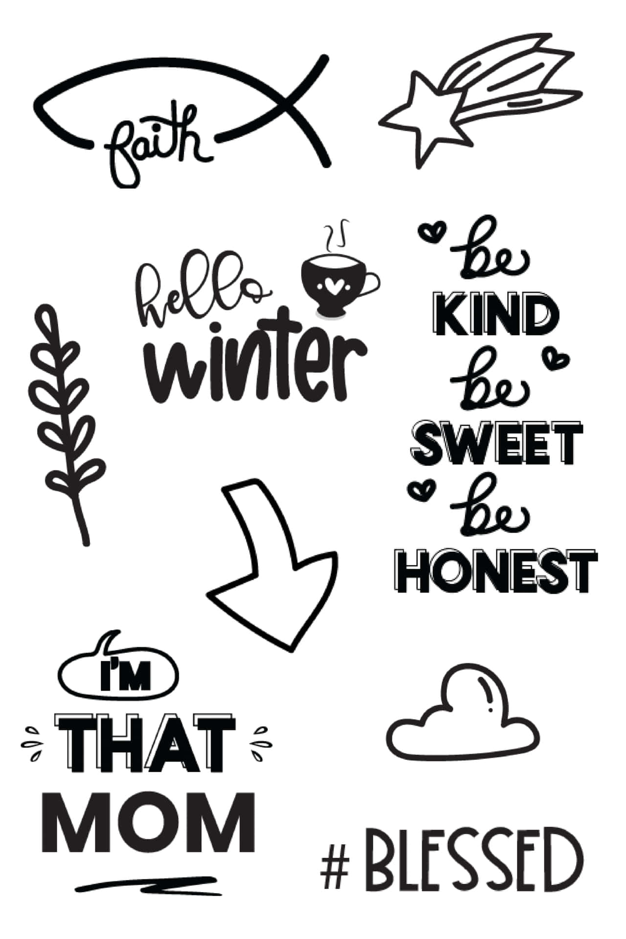 A Set Of Stickers With The Words Kind, Sweet, Honest, And Blessed