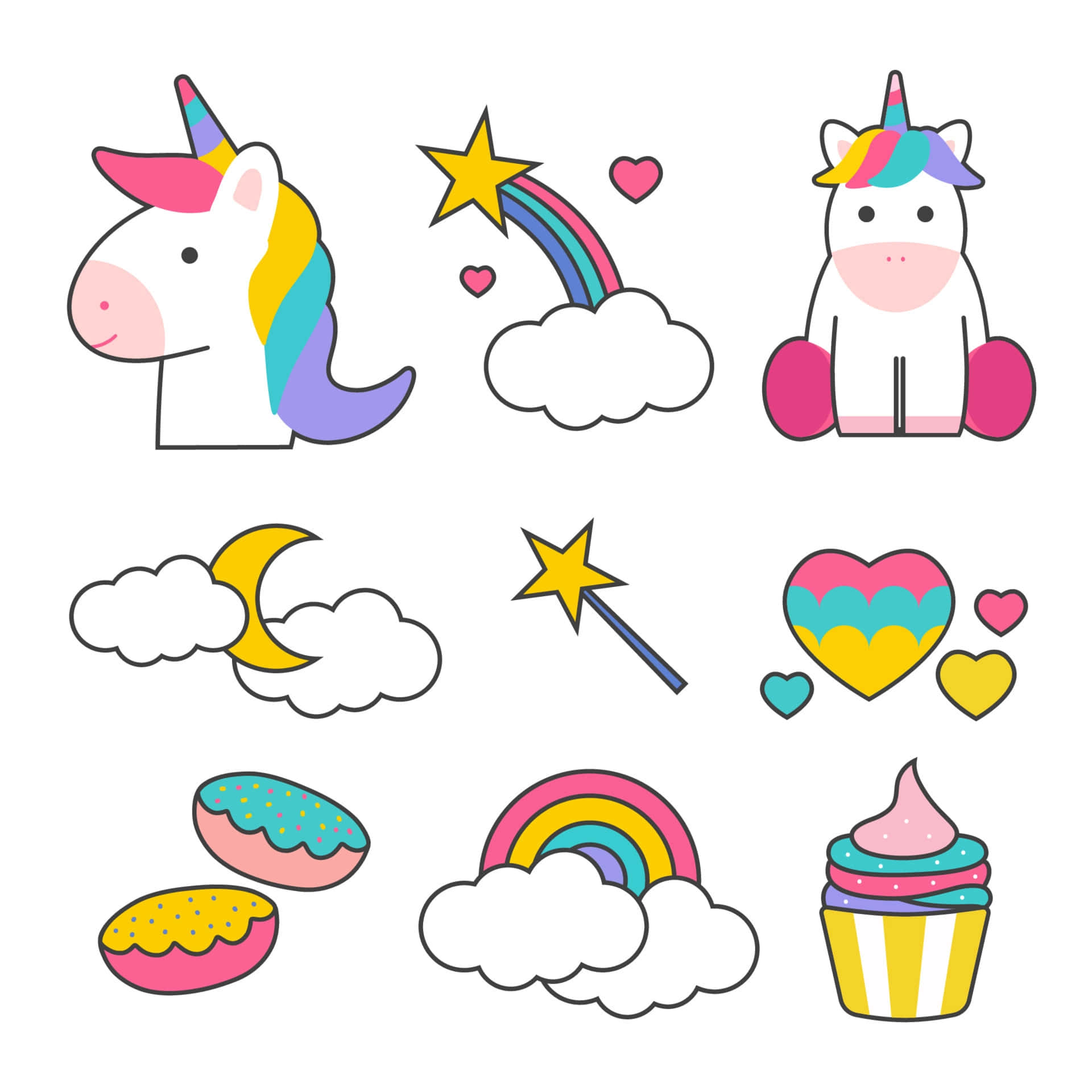 Cute Unicorns, Clouds, Stars, Donuts, Cupcakes, And More