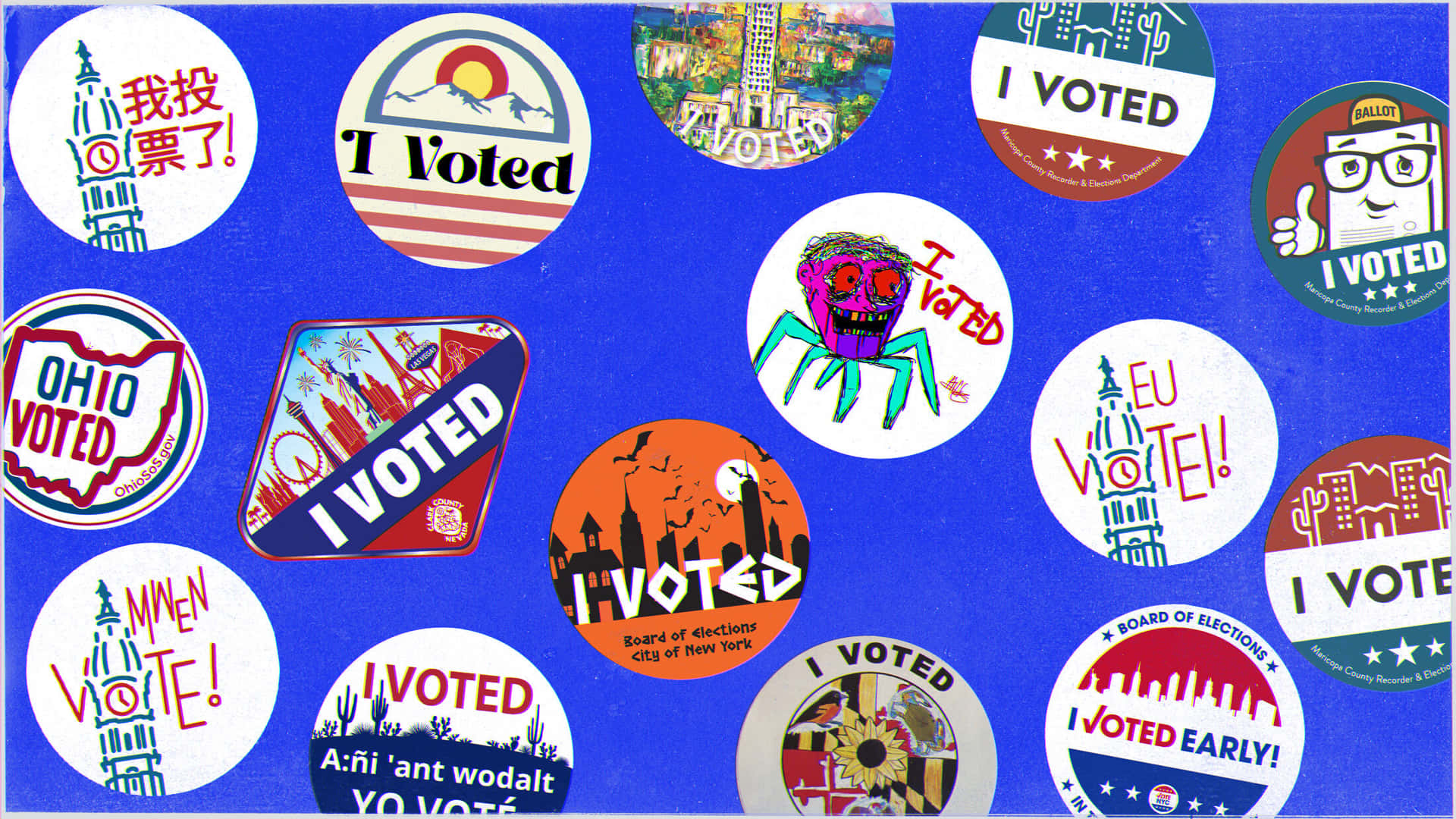 A Group Of Voting Buttons With Different Designs