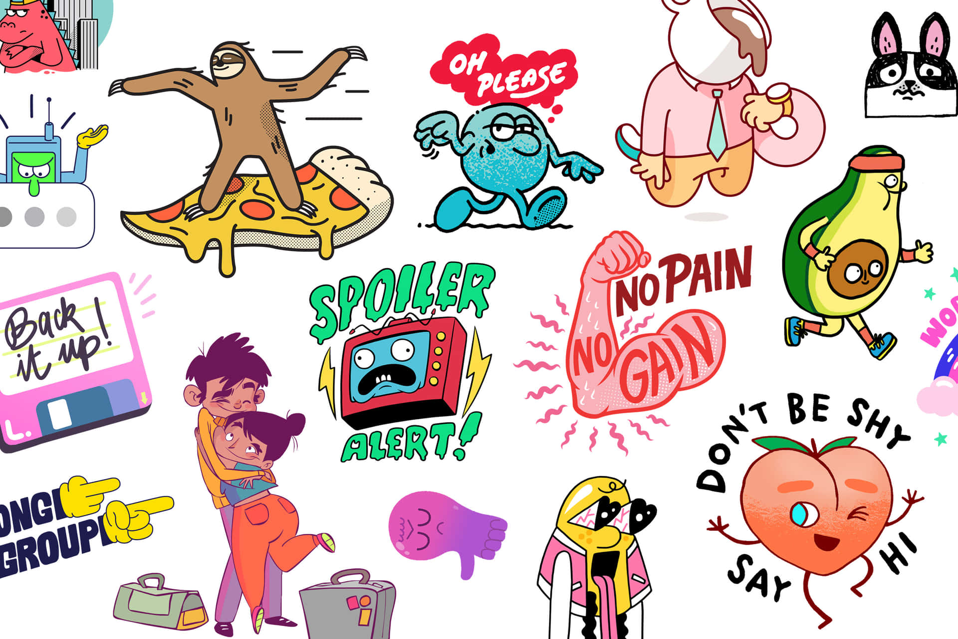 A Group Of Stickers With Different Characters