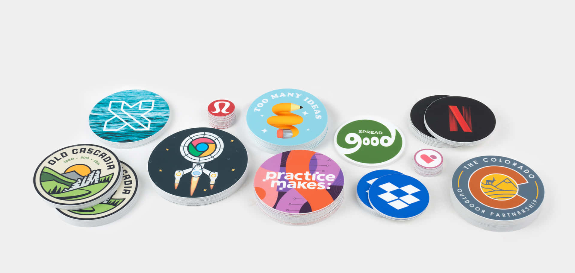 A Group Of Stickers With Different Logos And Designs