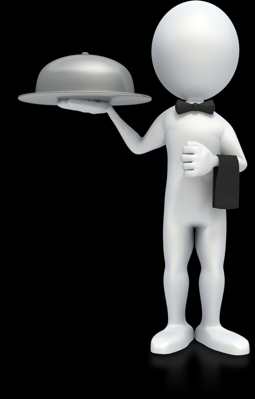 Stickman Waiter Holding Silver Tray PNG