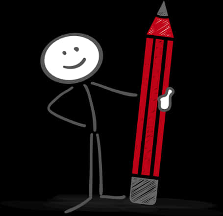 Stickman With Giant Pencil PNG