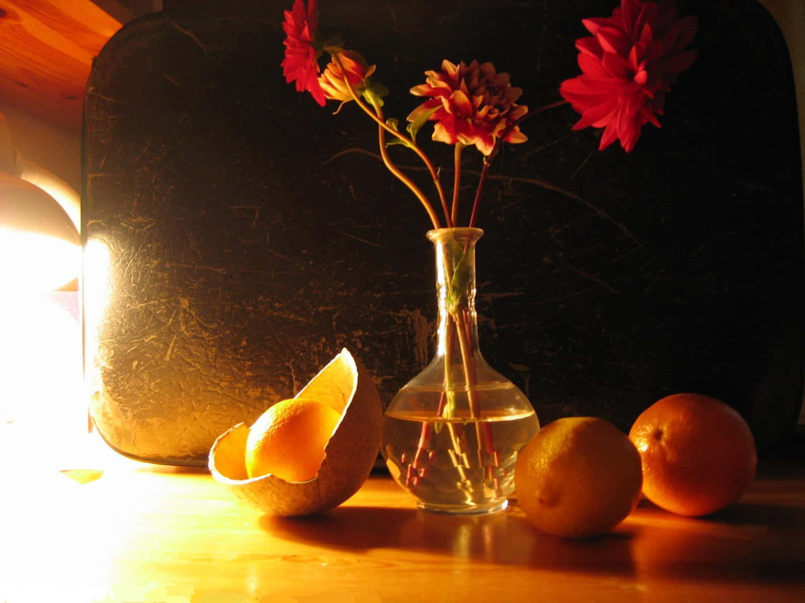 Orange And Flowers Still Life Picture
