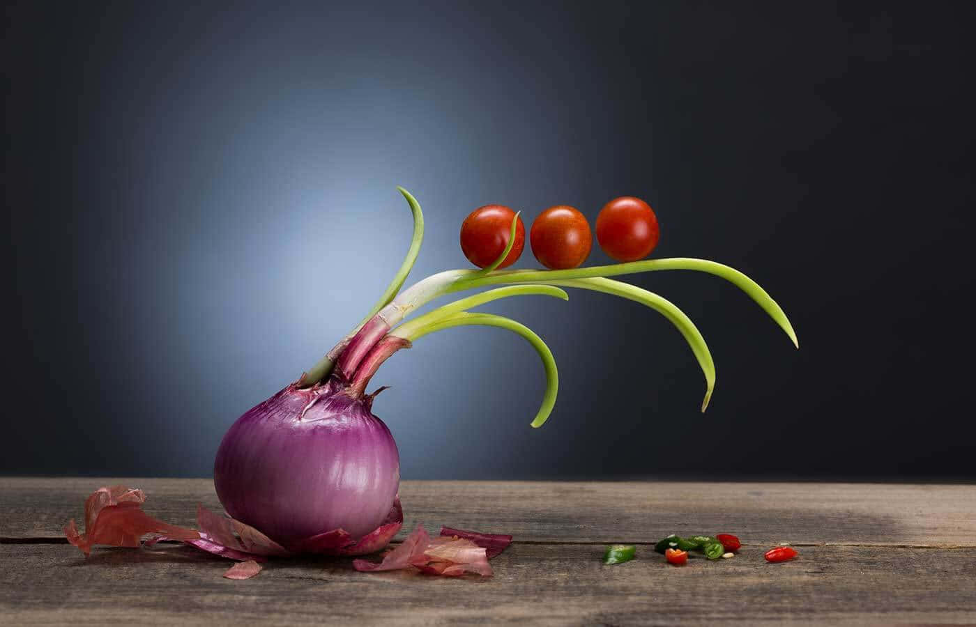 Onion And Cherries Still Life Picture