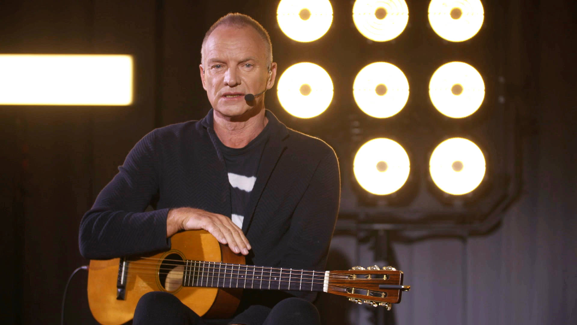 Stinghåller Gitarr (for A Wallpaper Featuring An Image Of Sting Holding A Guitar) Wallpaper