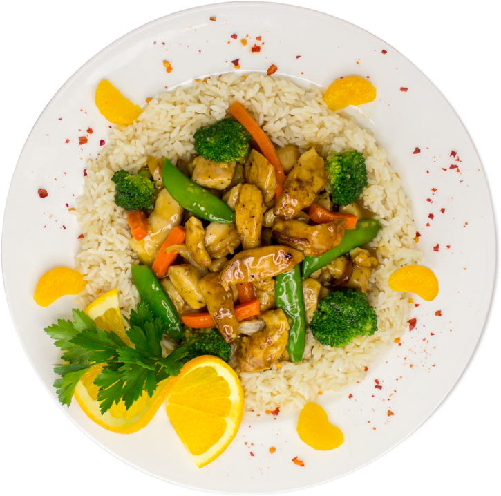 Stir Fried Chicken Vegetables Rice Plate PNG