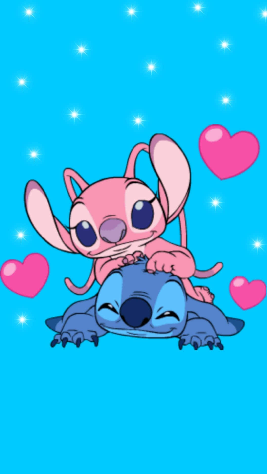 Stitch And Angel Couple Blue Background Wallpaper