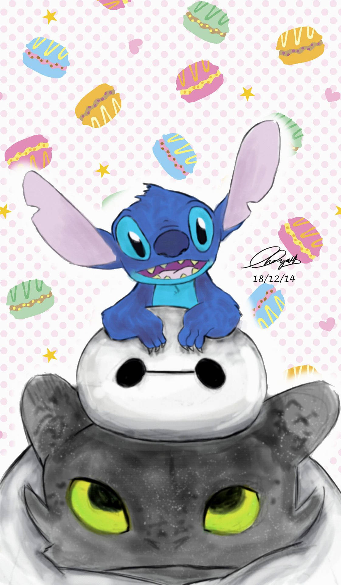 Stitch, Baymax And Toothless Art wallpaper. 