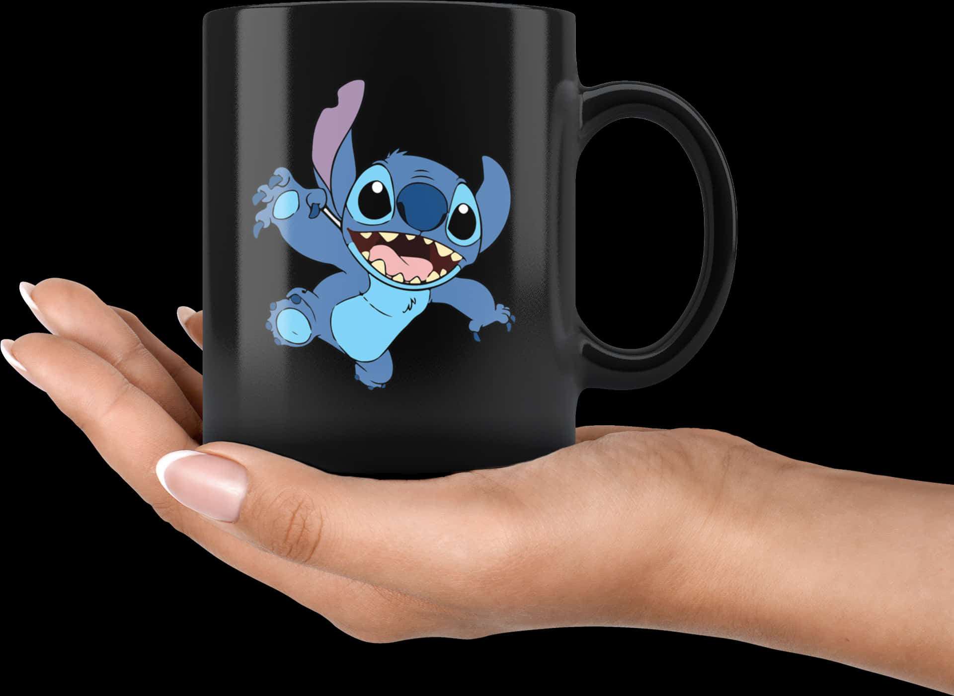 Stitch Character Black Mug PNG