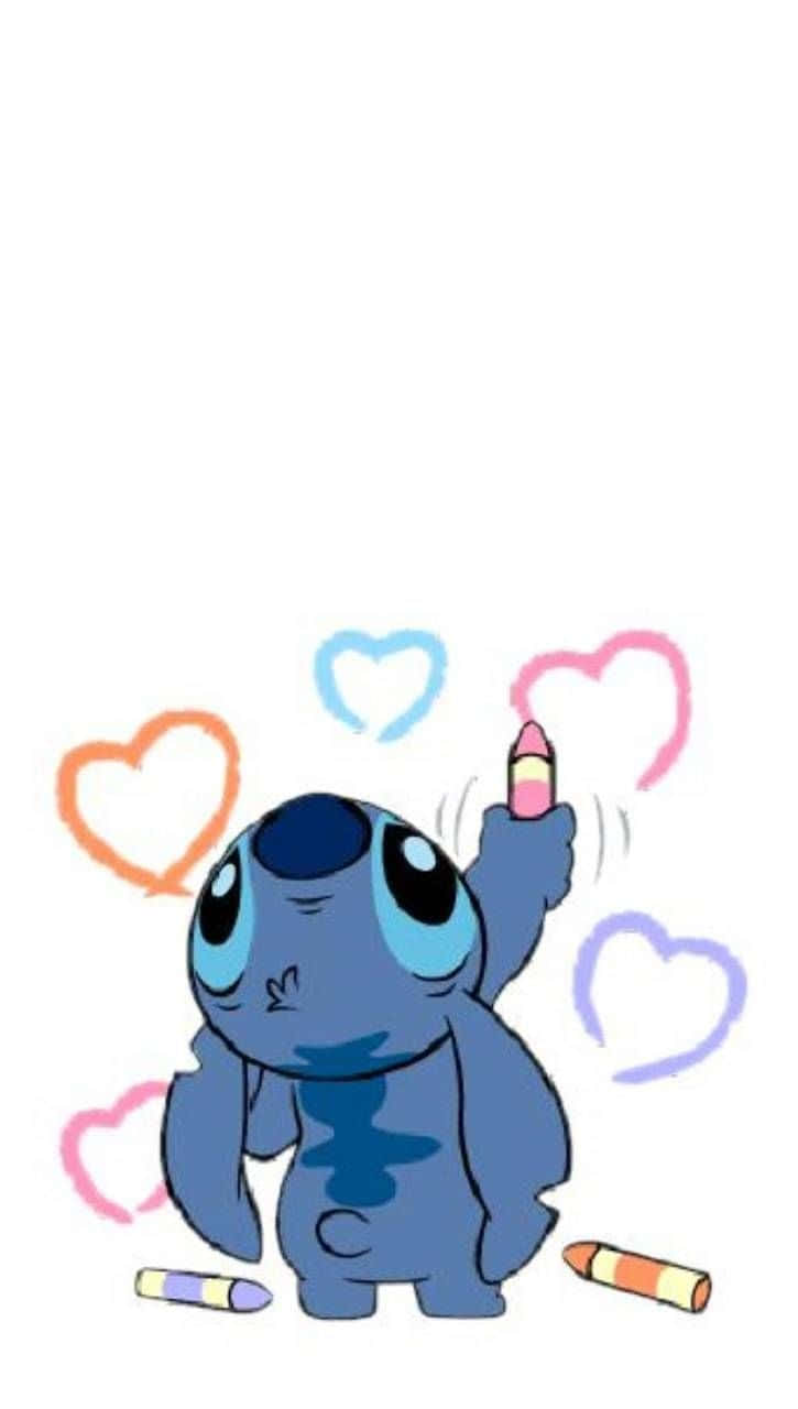 Stitch Drawing Hearts Valentines Day Wallpaper