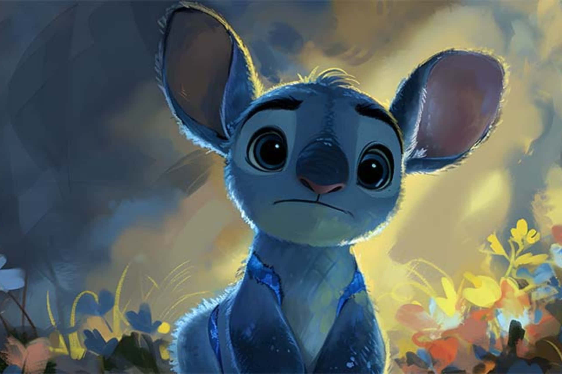 Stitch Gazing Upward Disney Illustration Wallpaper