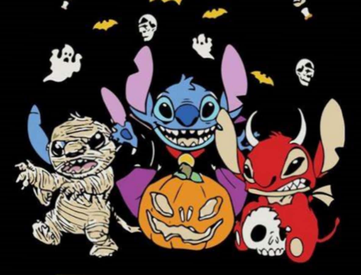 Stitch In Three Halloween Outfits Wallpaper