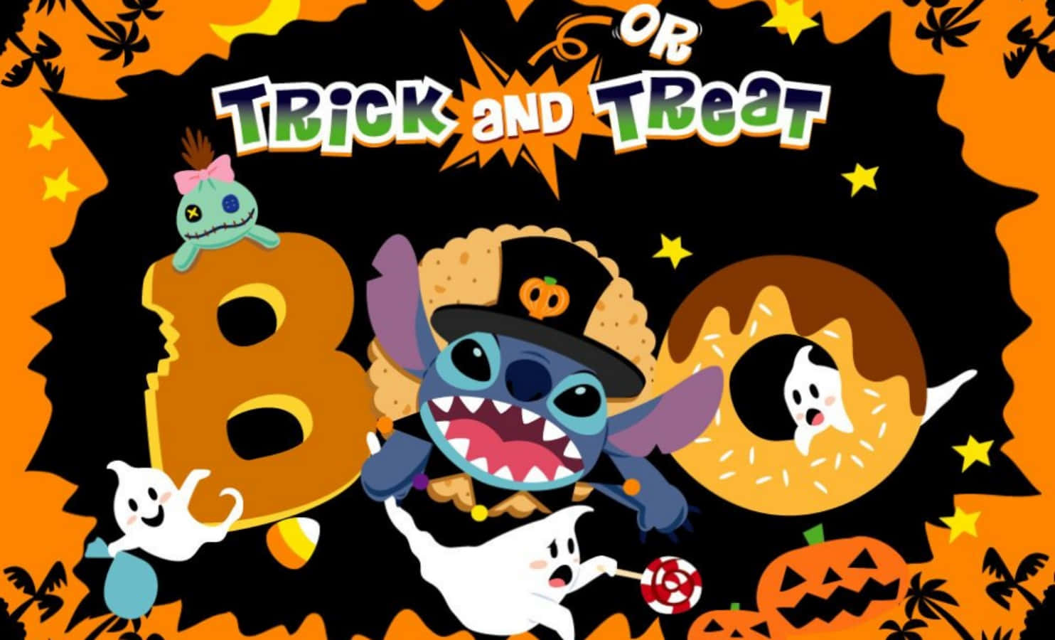 Stitch Halloween Trick Or Treat Wallpaper