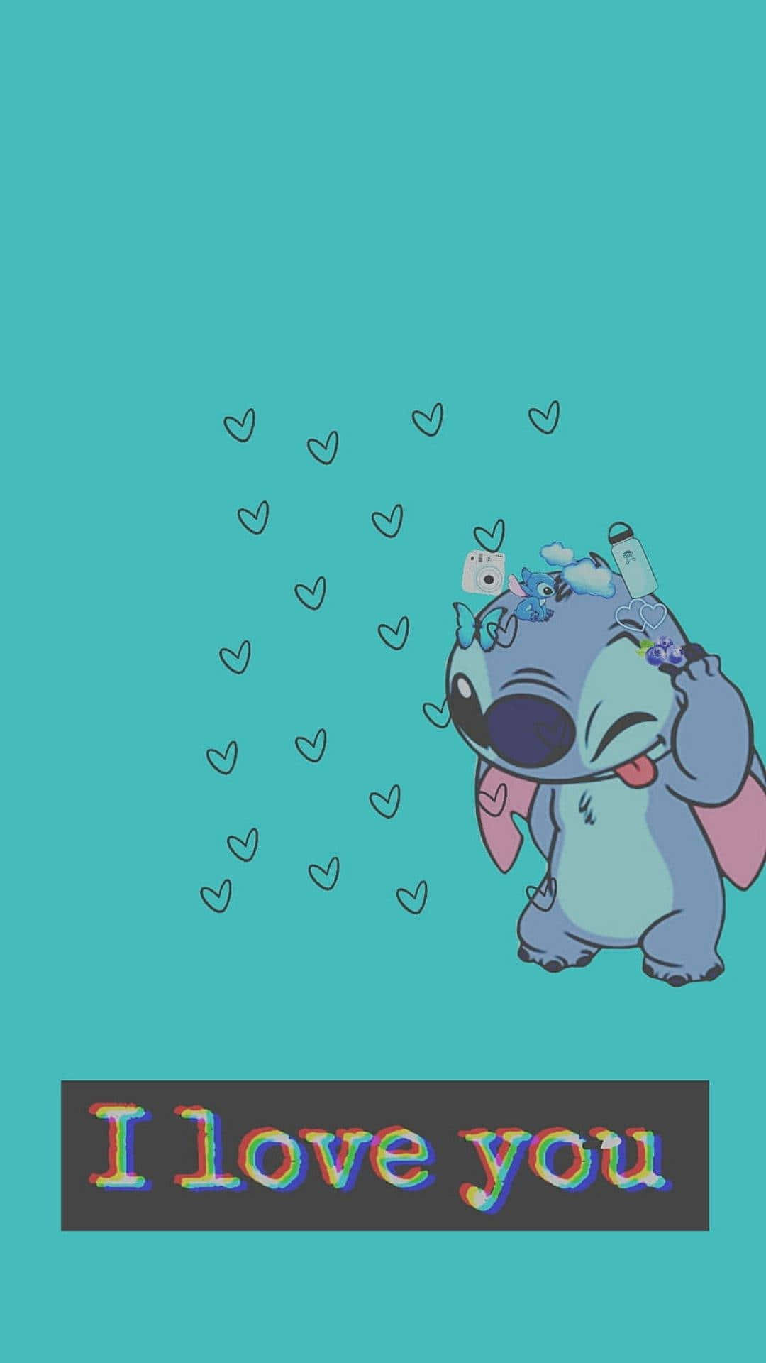 Stitch Love You Hearts Background Wallpaper