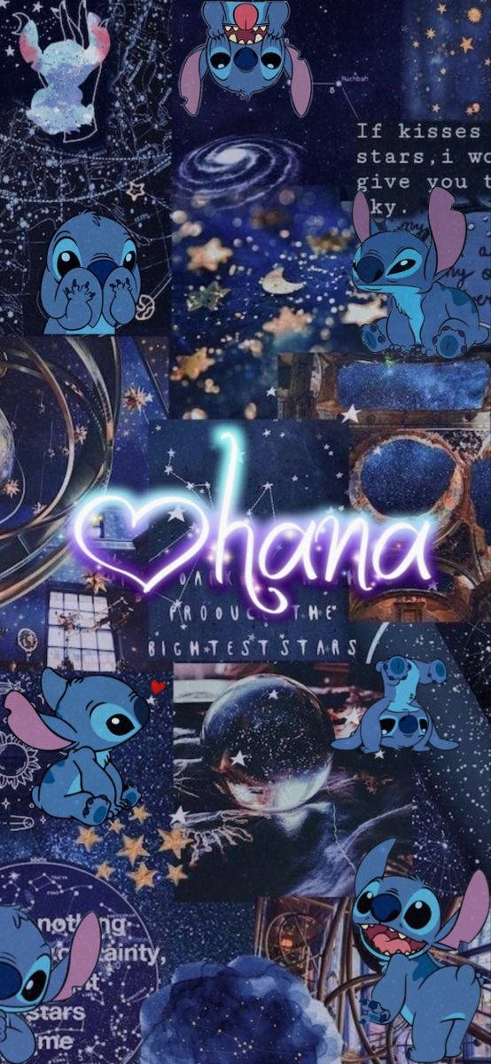 Stitch Ohana Blue Aesthetic Collage Wallpaper