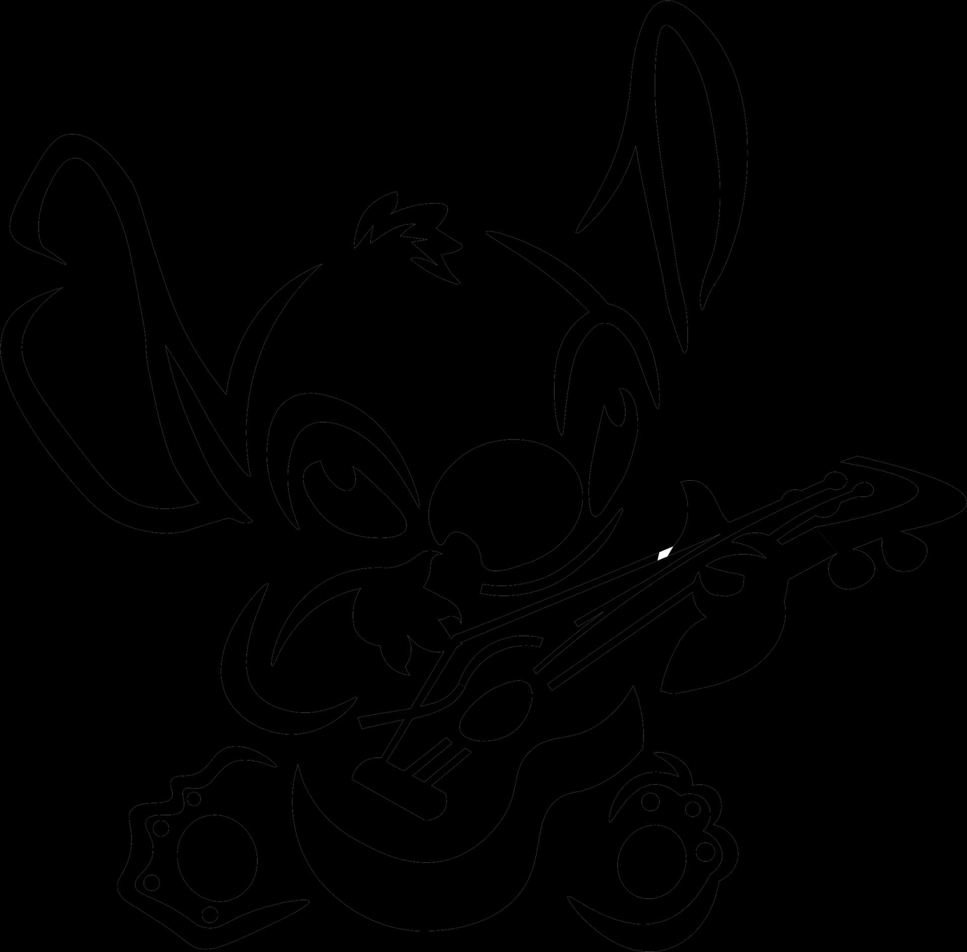 Stitch Playing Guitar Outline PNG