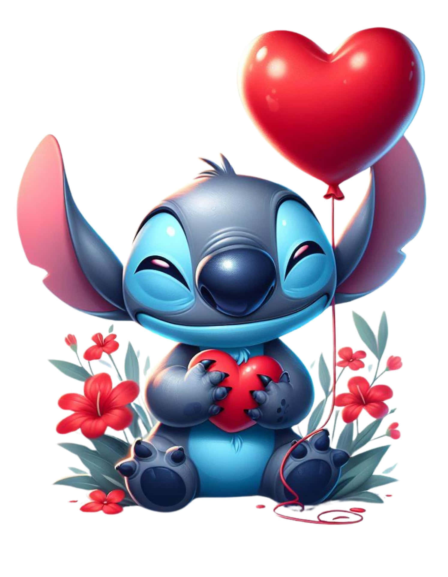 Stitch With Heart Balloon Valentines Day Wallpaper