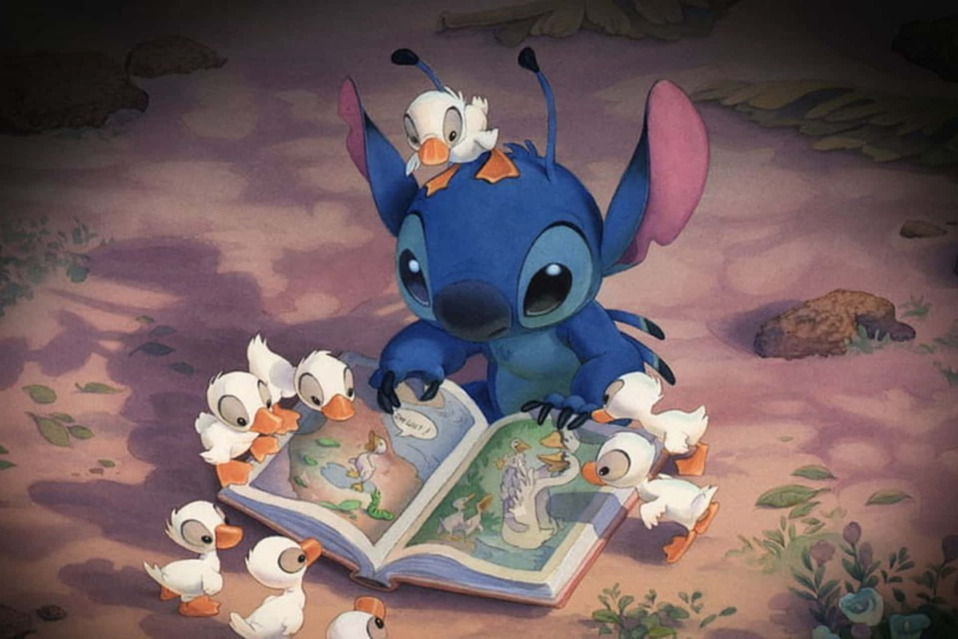 Stitchand Ducklings Storytime Wallpaper