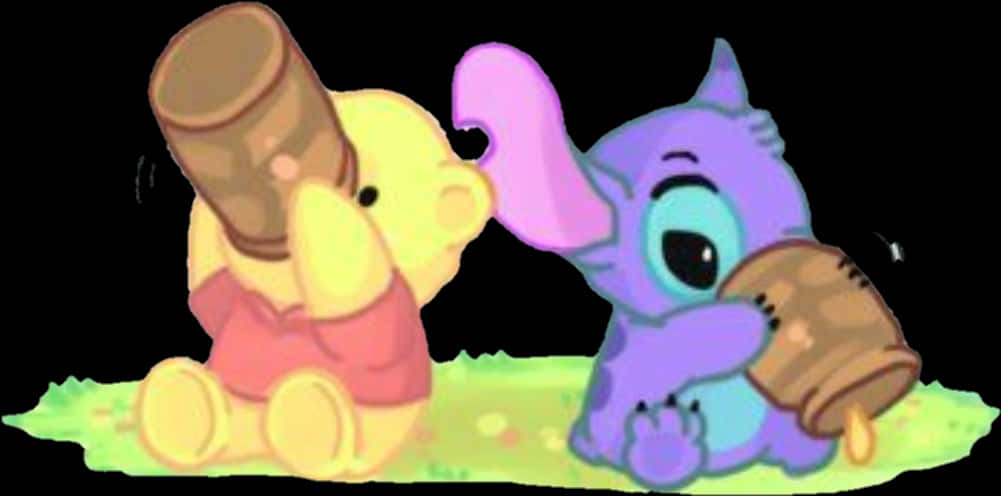 Stitchand Friend Eating Ice Cream PNG