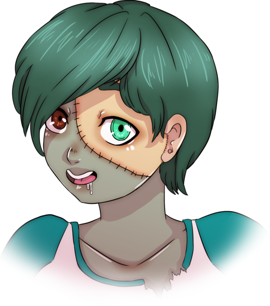 Stitched Zombie Girl Portrait PNG