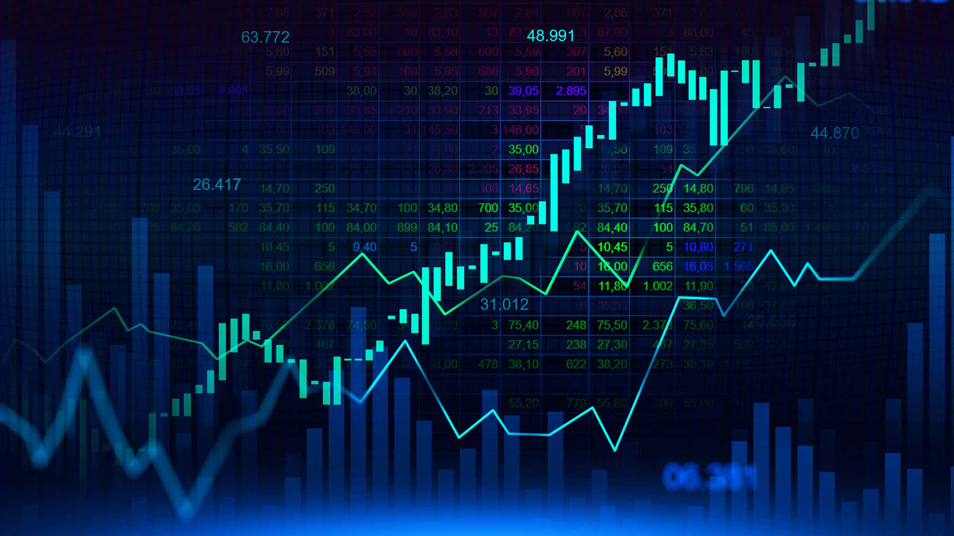 A Stock Market Graph With A Blue Background