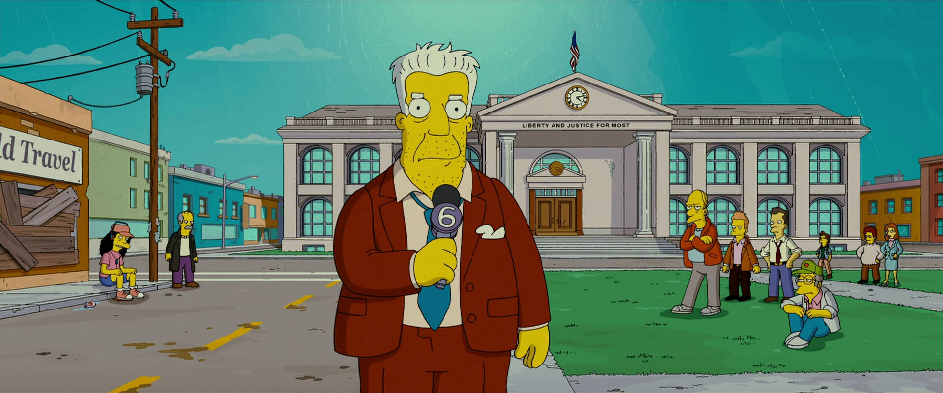 Stoisk udseende reporter fra Simpsons filmen Wallpaper