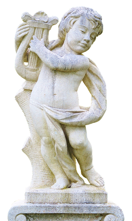 Stone Angel Statue Playing Harp PNG