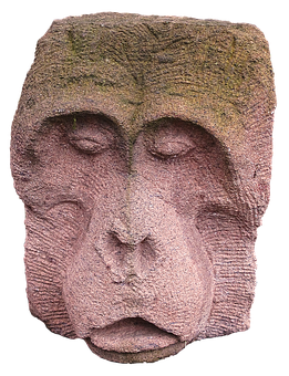 Stone Carved Monkey Face Sculpture PNG