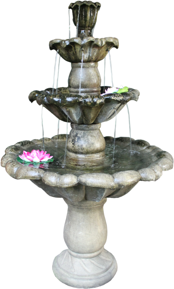 Stone Garden Fountainwith Lilies.png PNG
