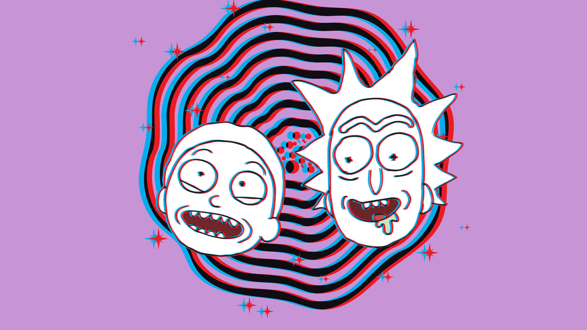 Cartoonde Rick And Morty Stoned Com Efeito Glitch Como Papel De Parede De Computador Ou Celular. Papel de Parede
