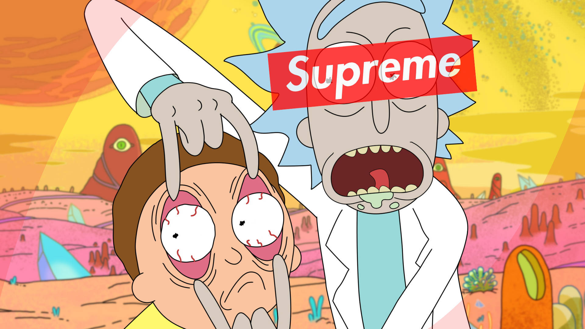 Stoned Rick And Morty Supreme Cartoon Wallpaper