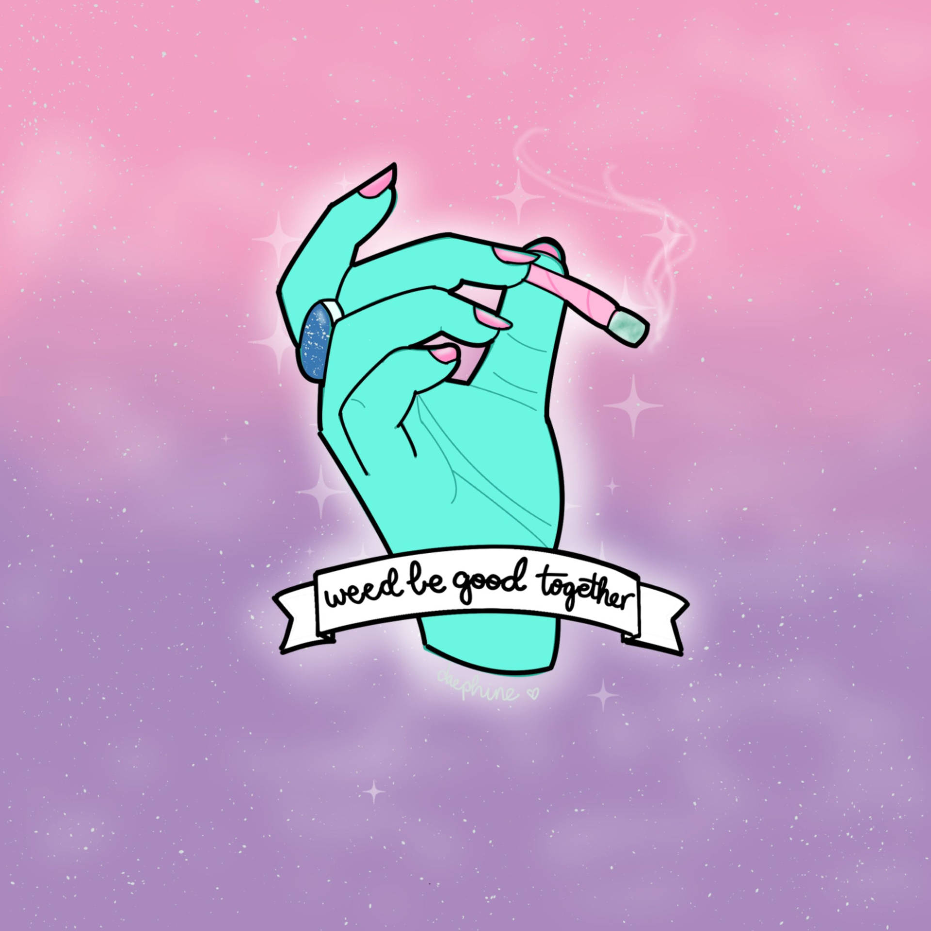 Stoned Cartoon Hand With Cigarette Wallpaper