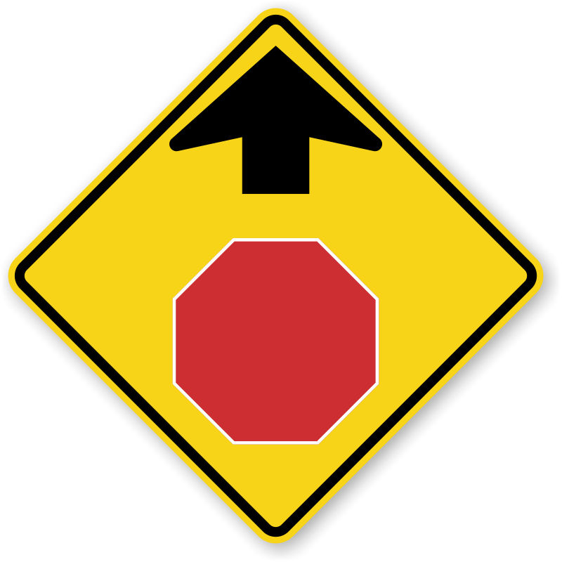 Stop Sign Ahead Warning Road Sign PNG