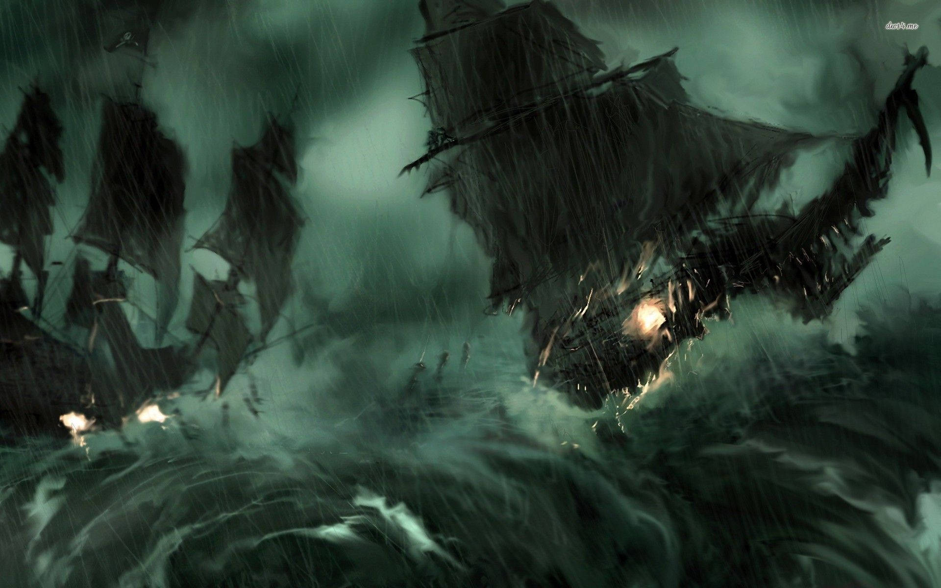 Stormy Ghost Ship Artwork Wallpaper
