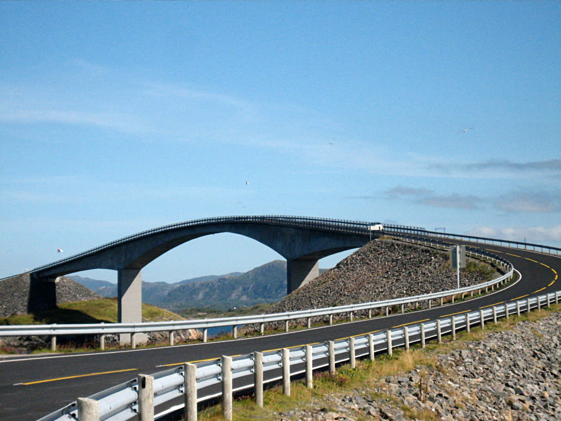 Storseisundet Bridge Sunny Day In Norway Wallpaper