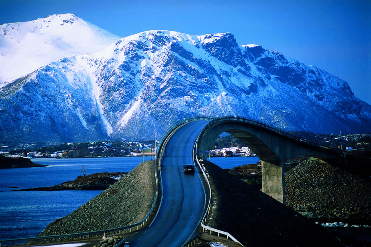 Storseisundet Bridge With Mountain View Wallpaper