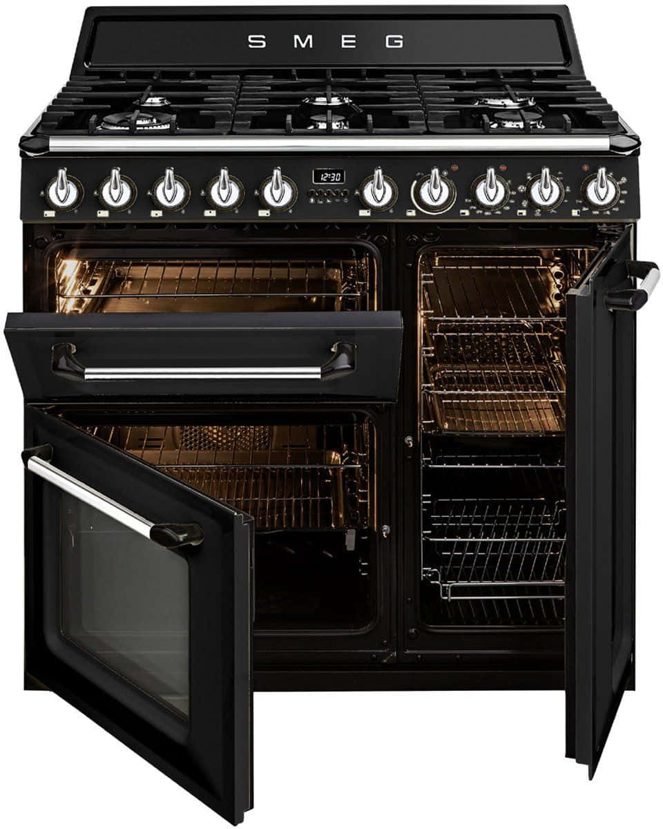 A Black Stove With Two Ovens