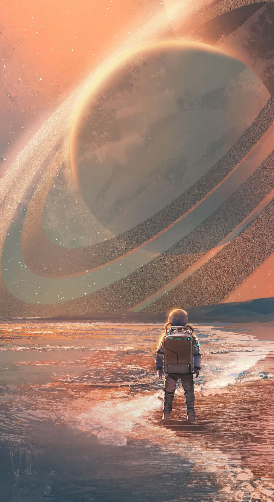 Stranded Astronaut Looking At A Planet Wallpaper