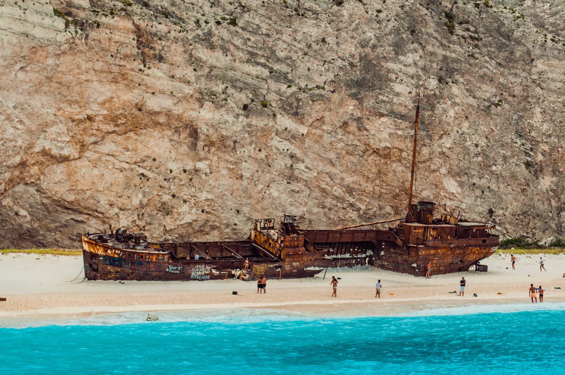 Stranded Shipwreck In Greece Wallpaper