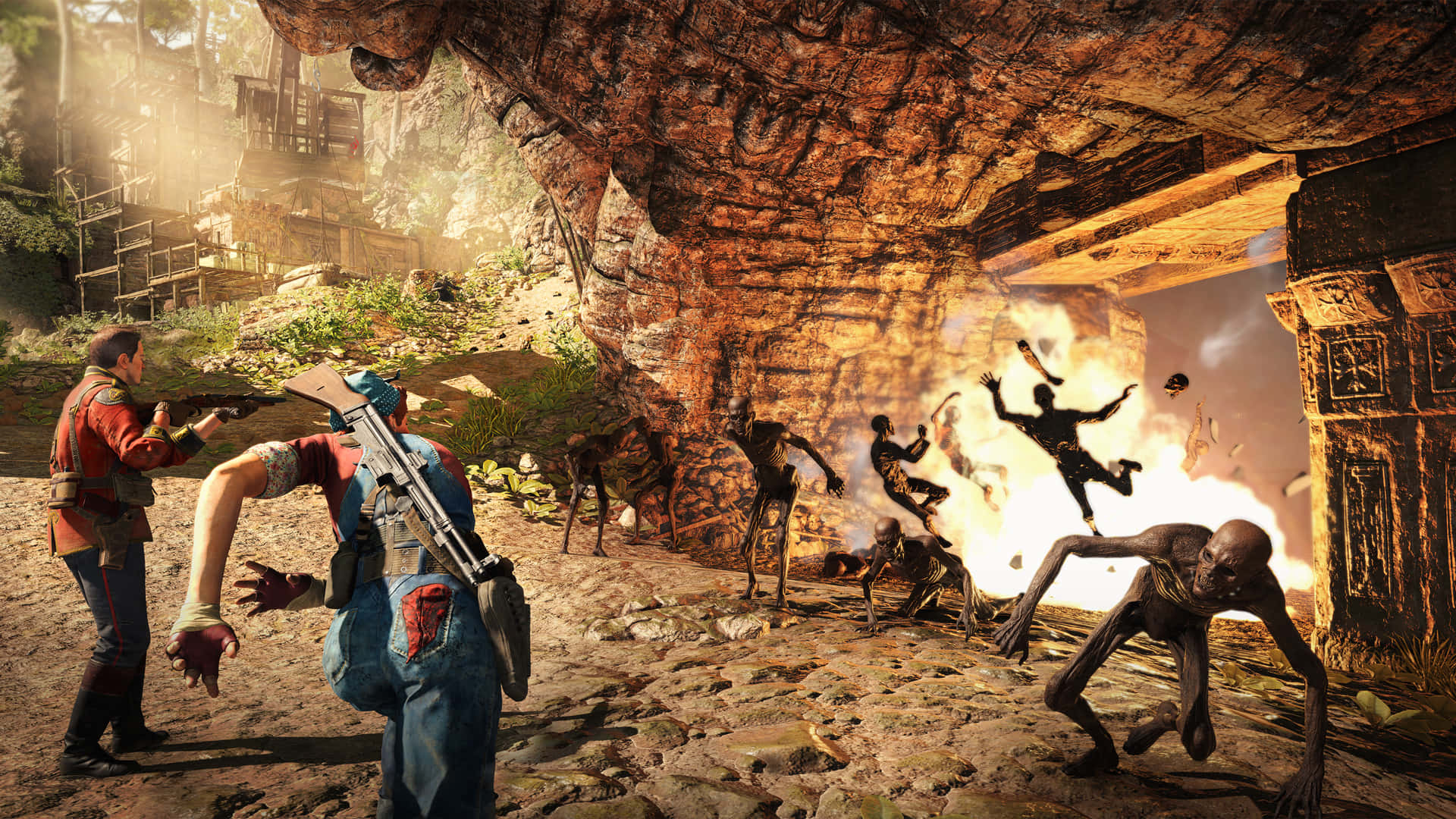 A Screenshot Of A Video Game With People In A Cave