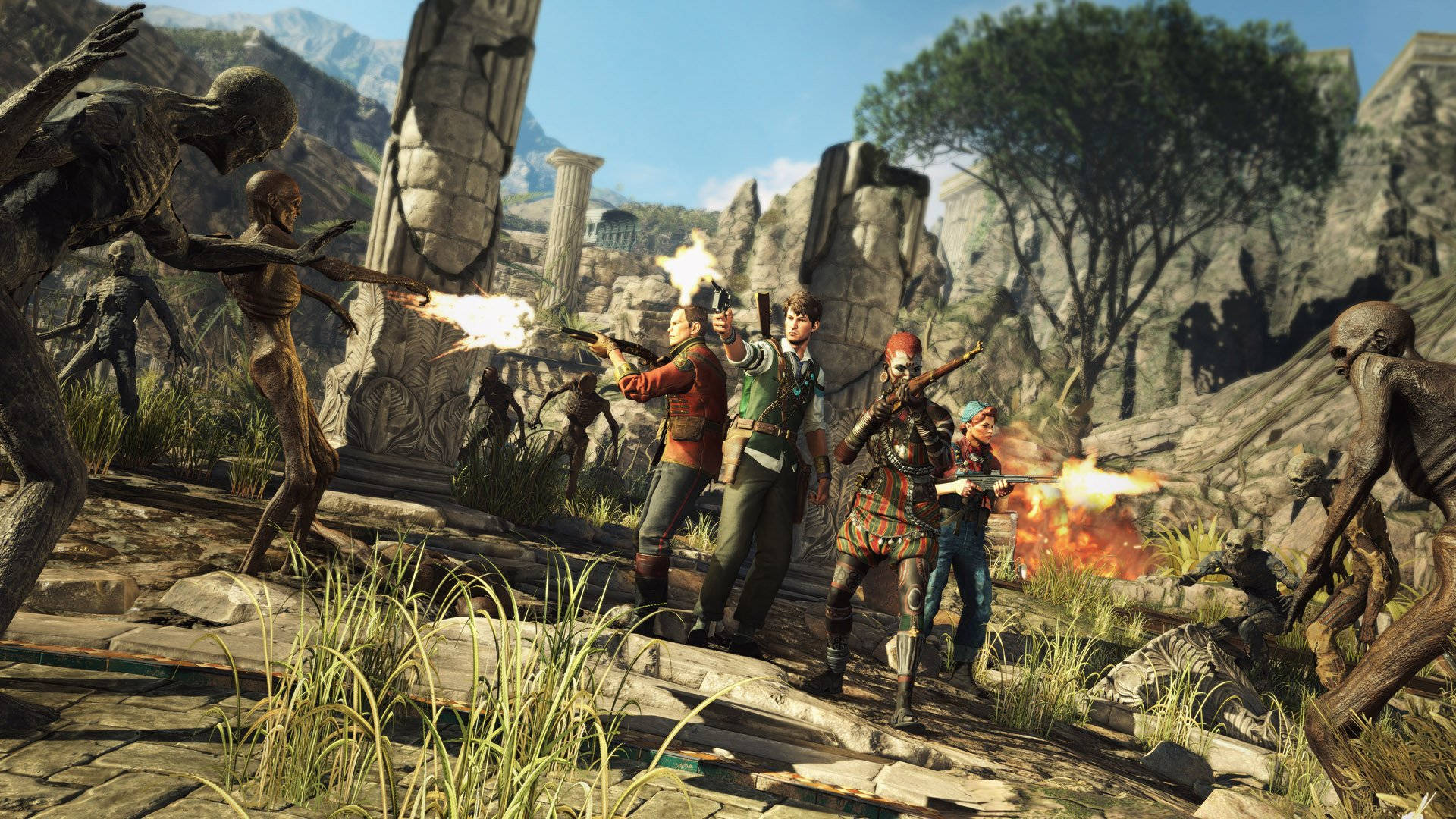 Strange Brigade Surrounded By Zombies Wallpaper