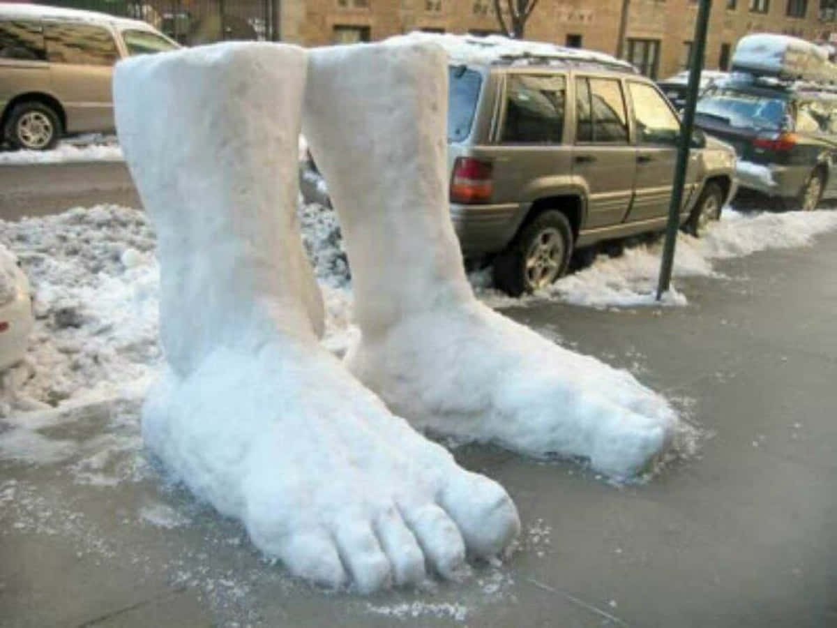 Huge Feet Ice Strange Picture
