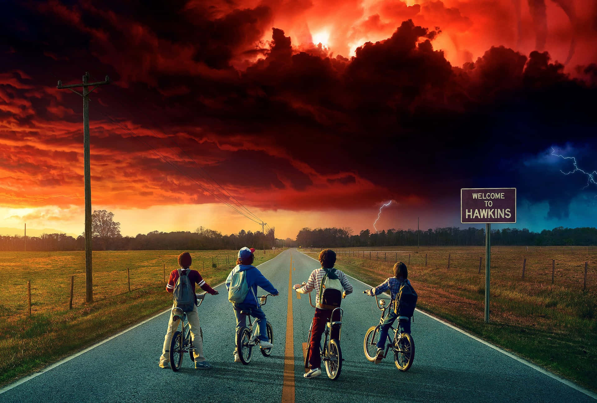 Motards De Stranger Things Sous Un Ciel Orageux Fond d'écran