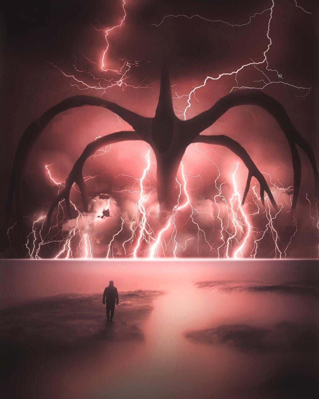 Stranger Things Inspired Monsterand Lightning Wallpaper