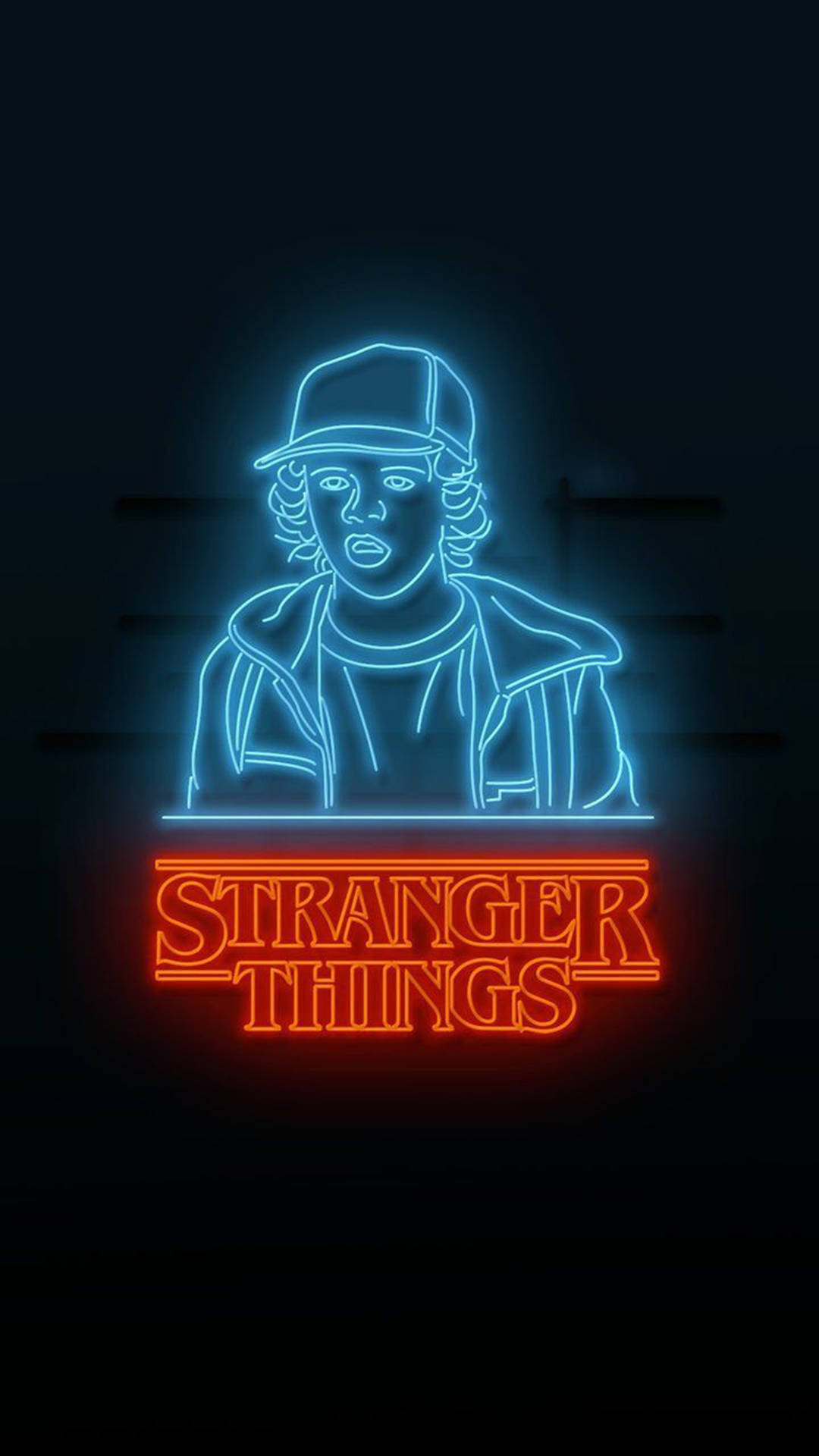 Iconic Stranger Things Artwork Displaying The Main Characters Against An Eerie, Otherworldly Backdrop. Perfect For Your Iphone. Wallpaper